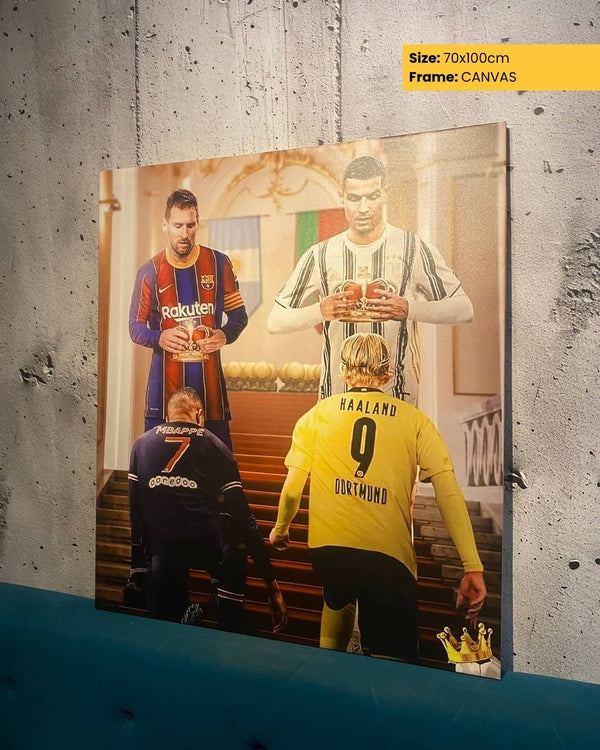 Canvas print of soccer players in a stadium setting with 'Rakuten' branding.