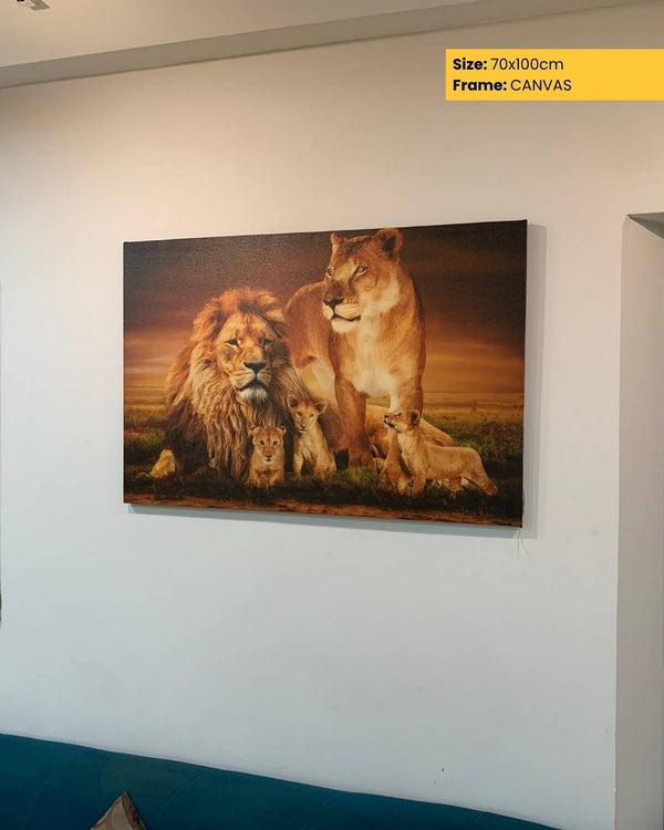 Canvas print of a lion family on a wall
