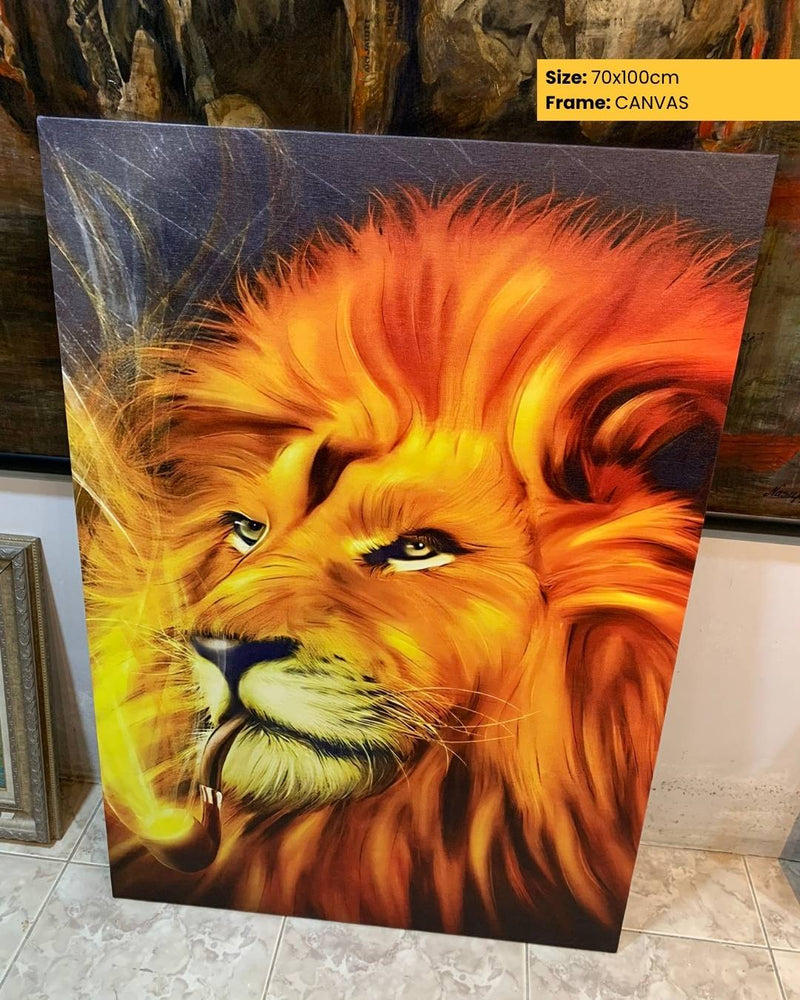 Canvas print of a lion's face with a dark background