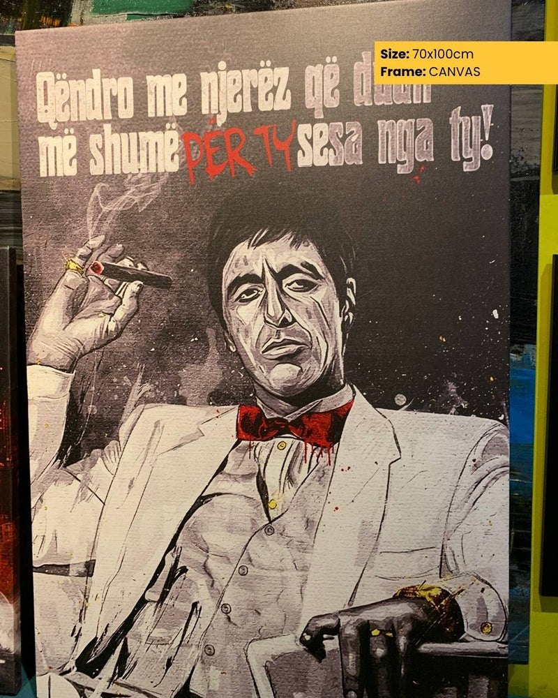 Canvas print of a stylized illustration of a man in a suit with a bow tie, holding a cigarette.