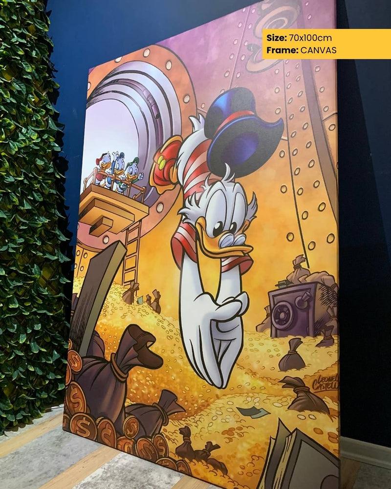 Cartoon character painting on a canvas with decorative elements
