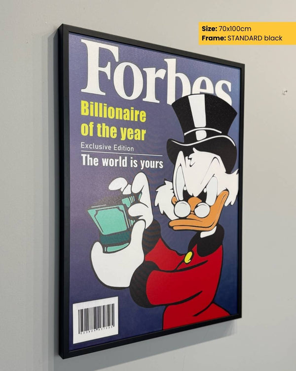 Framed poster with a cartoon character on a Forbes magazine cover design.
