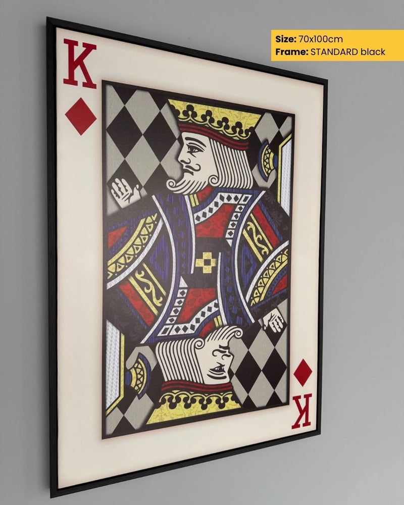 Framed playing card with King of Diamonds design on a gray background