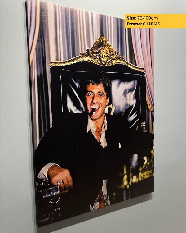 Canvas print of a person in a luxurious setting with a gold frame, size 70x100cm.