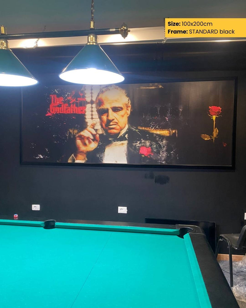 Television displaying a movie scene with a pool table in front
