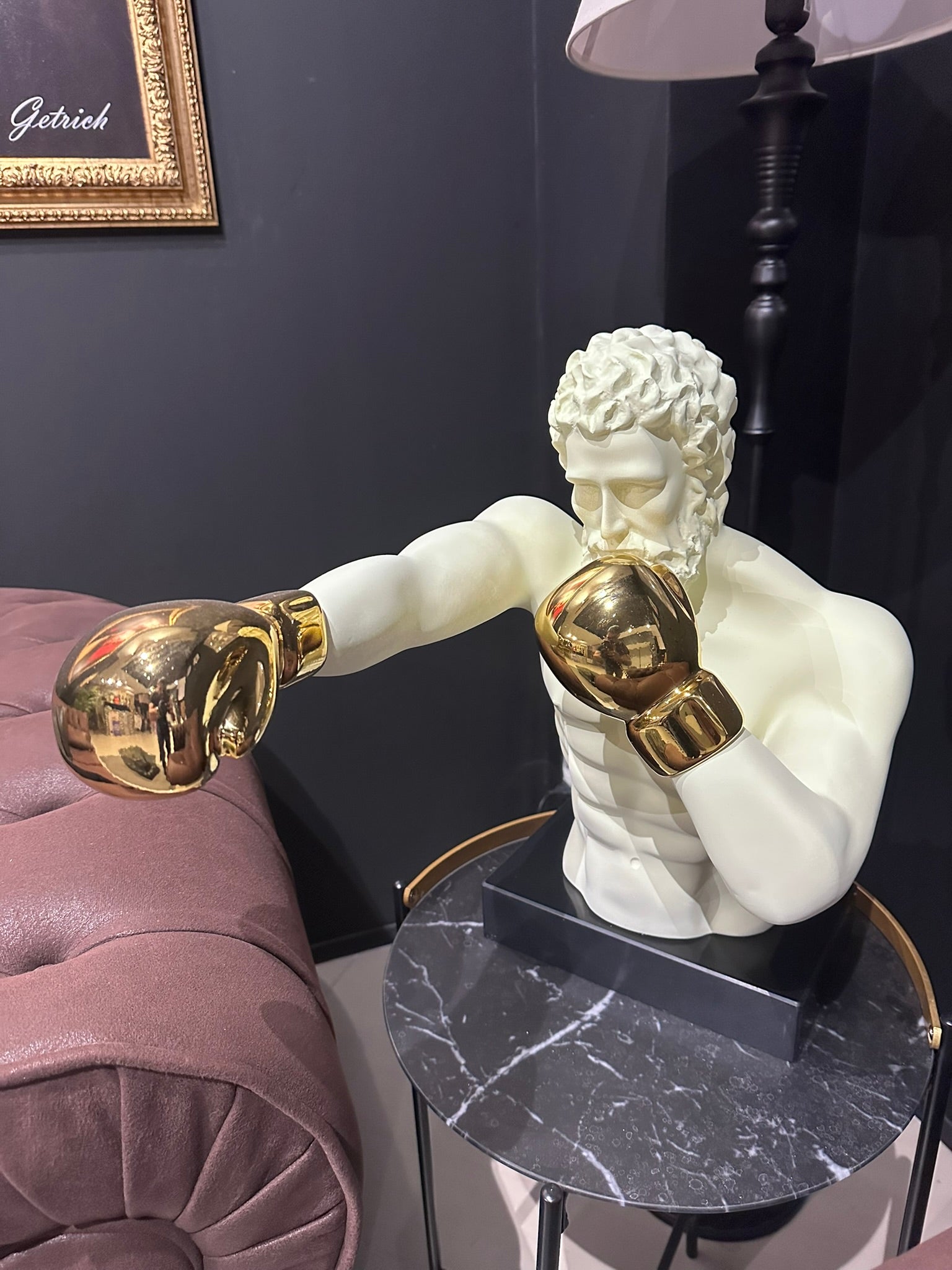 Luxury Boxing Zeus statue with gold boxing gloves and modern premium design by GETRICH