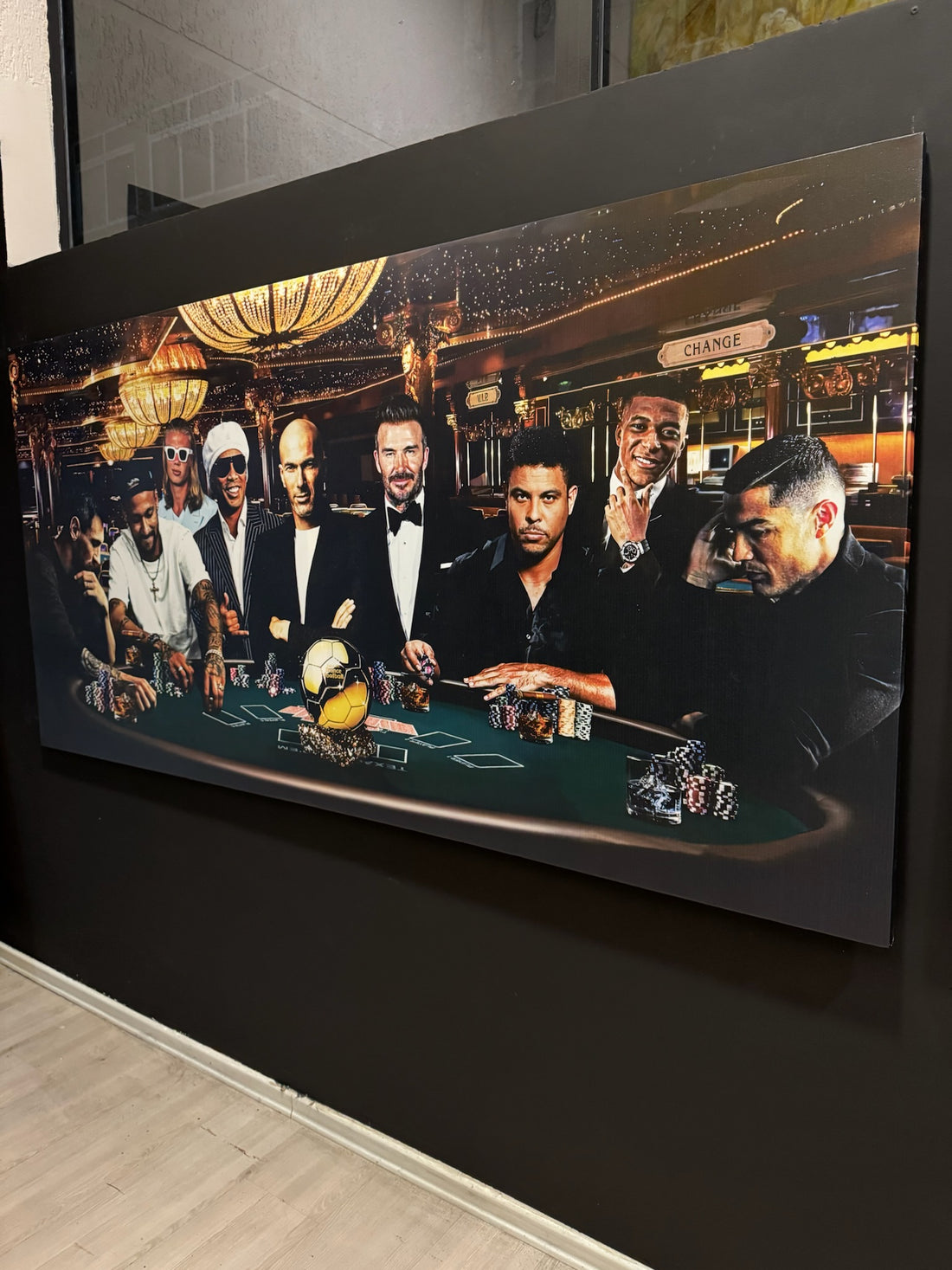 Canvas print of a group of men at a casino table on a dark wall.