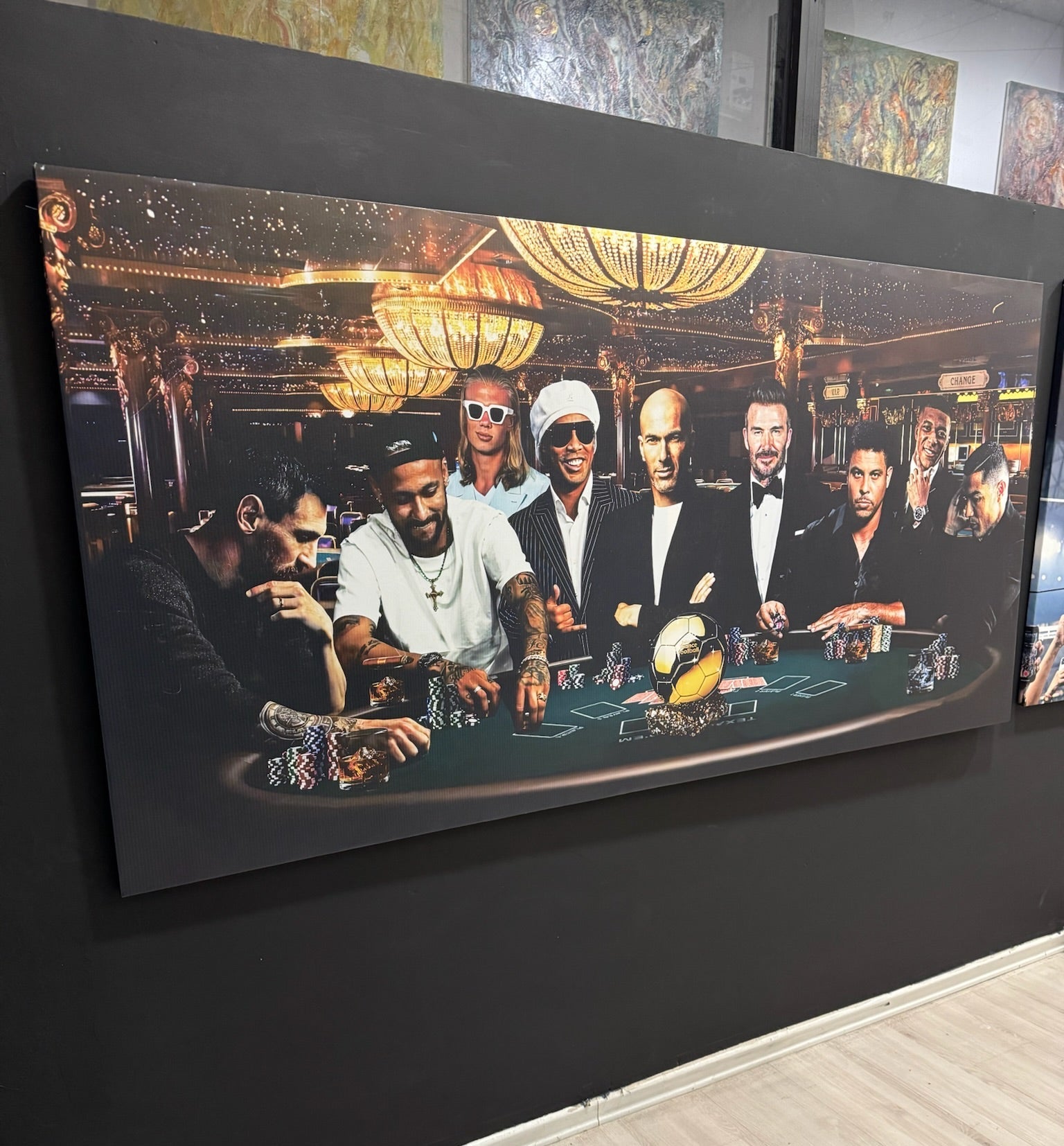 Canvas print of a group of men at a casino table on a dark wall.