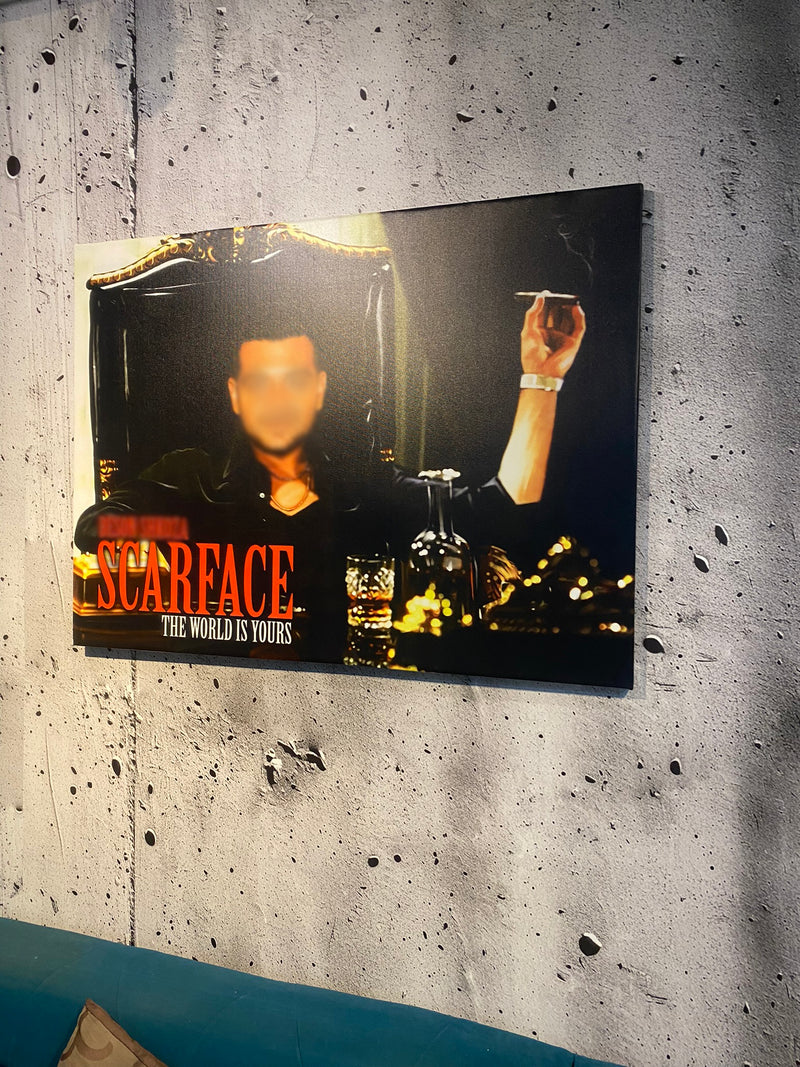 Scarface movie poster on a textured wall