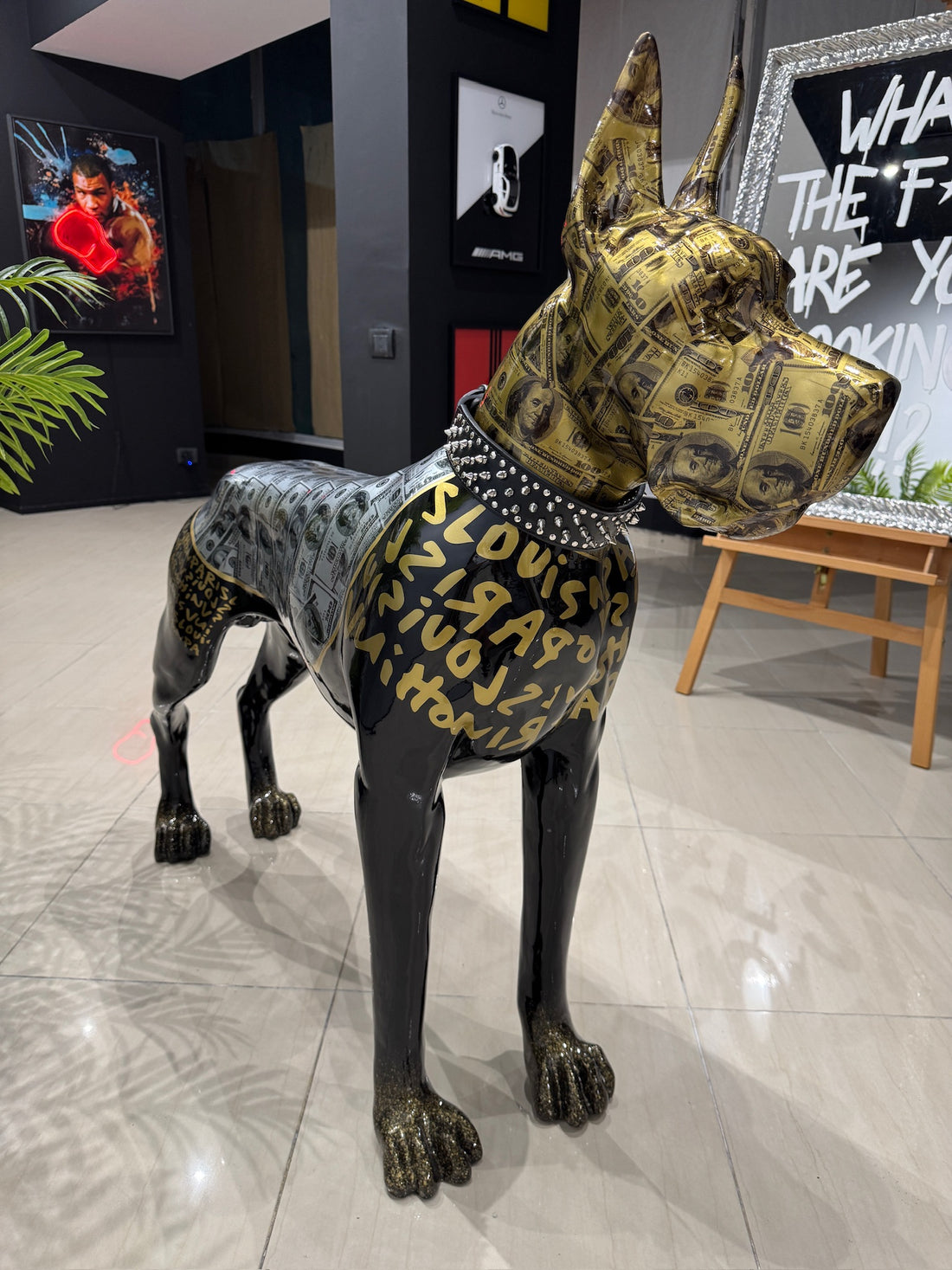 Luxury Danish Dog statue with dollar art design and premium modern decor by GETRICH
