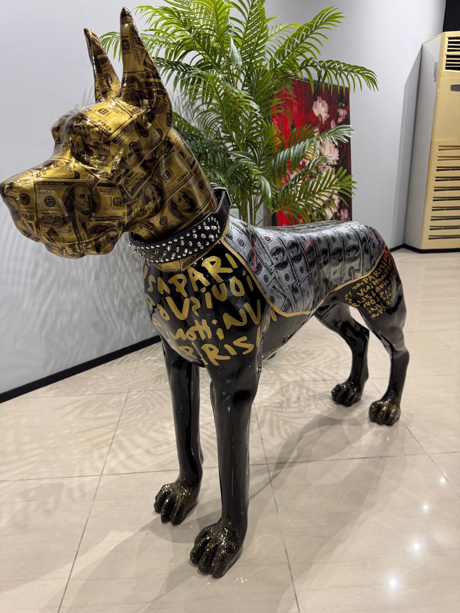 Luxury Danish Dog statue with dollar art design and premium modern decor by GETRICH