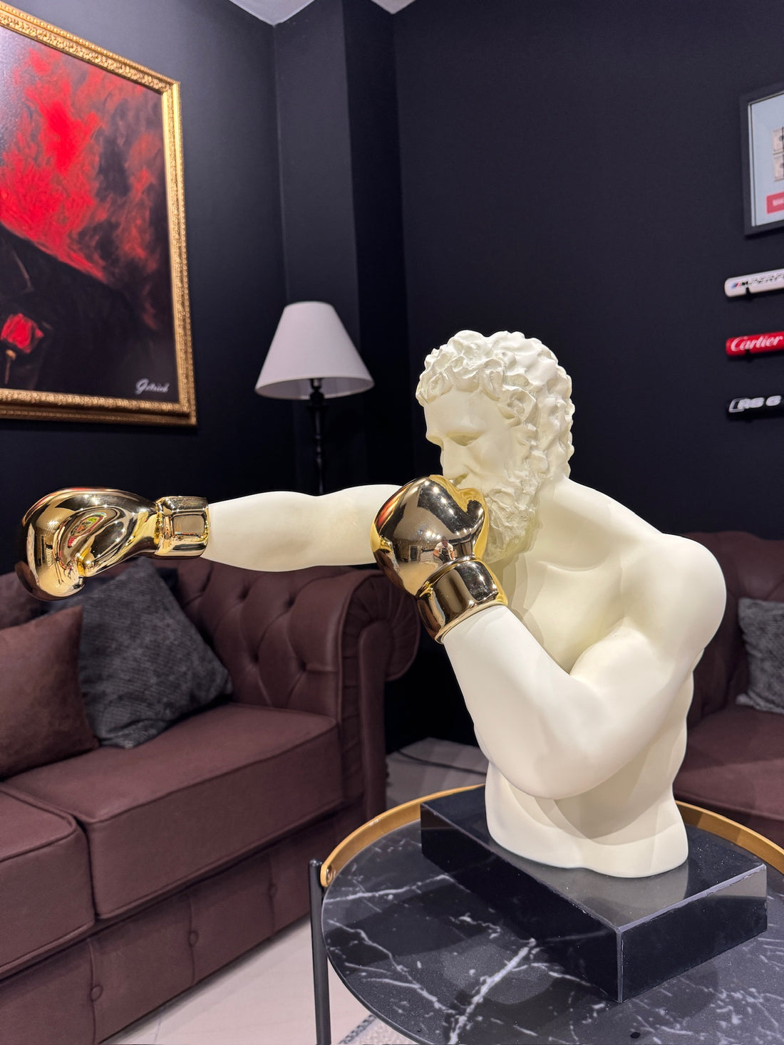 Luxury Boxing Zeus statue with gold boxing gloves and modern premium design by GETRICH