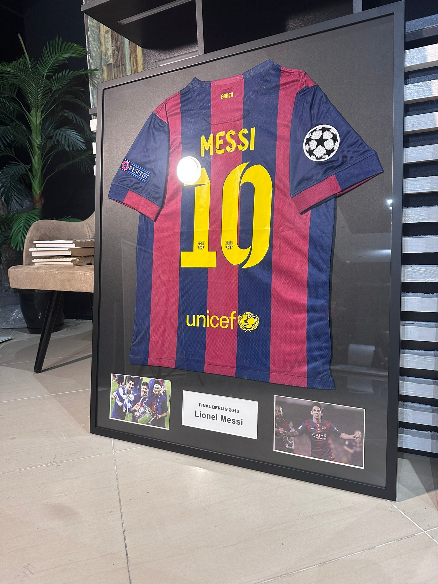 Custom football jersey frame with premium glass and player photos