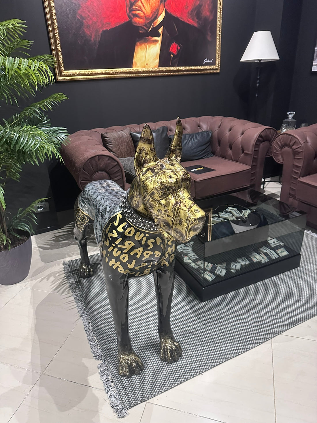 Luxury Danish Dog statue with dollar art design and premium modern decor by GETRICH