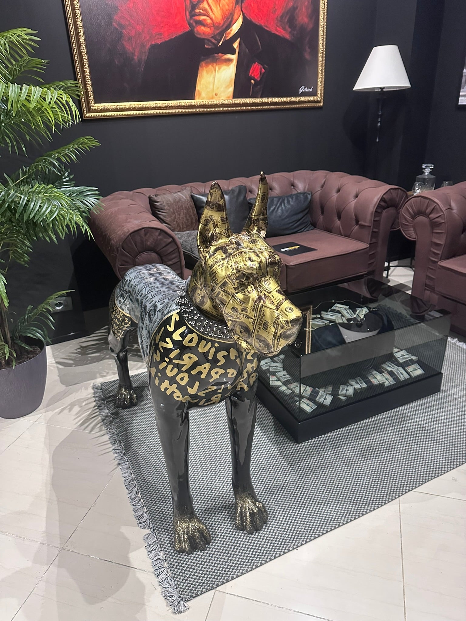 Luxury Danish Dog statue with dollar art design and premium modern decor by GETRICH