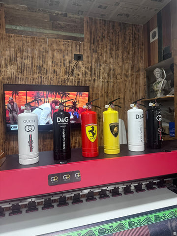 Luxury decorative fire extinguisher inspired by supercar and fashion aesthetics