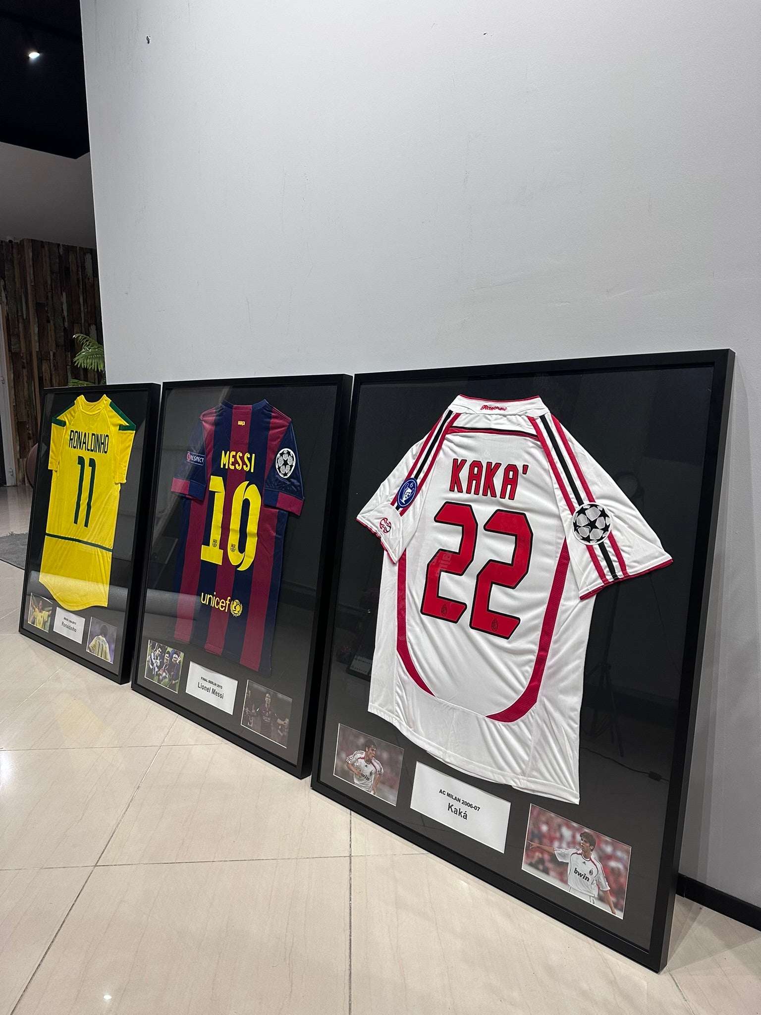 Custom football jersey frame with premium glass and player photos