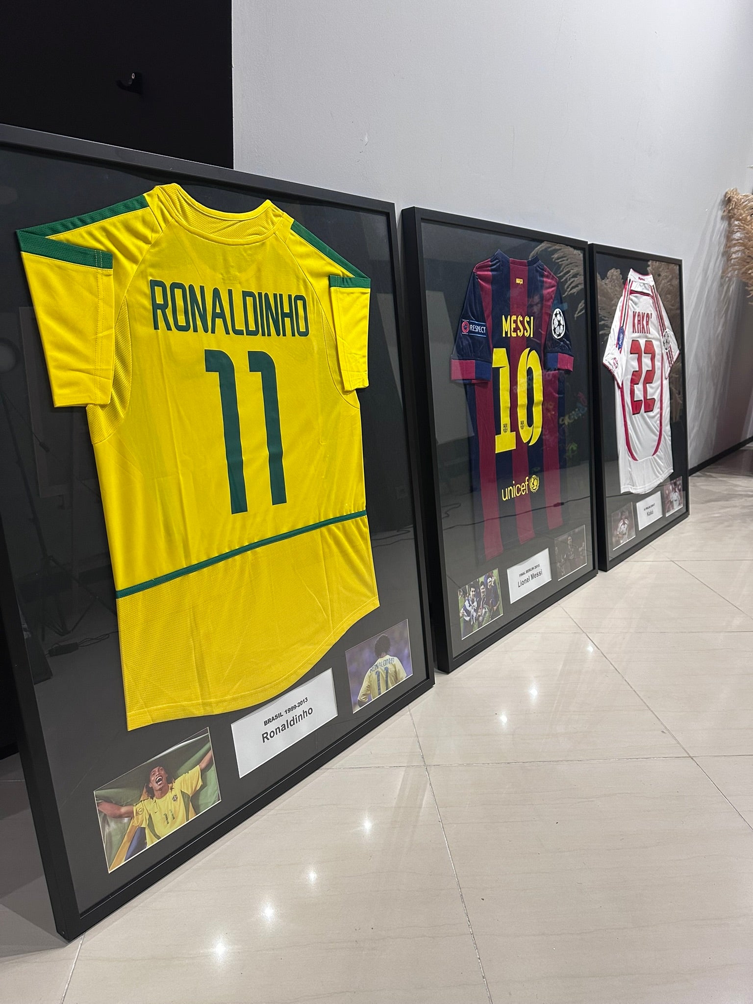 Custom football jersey frame with premium glass and player photos