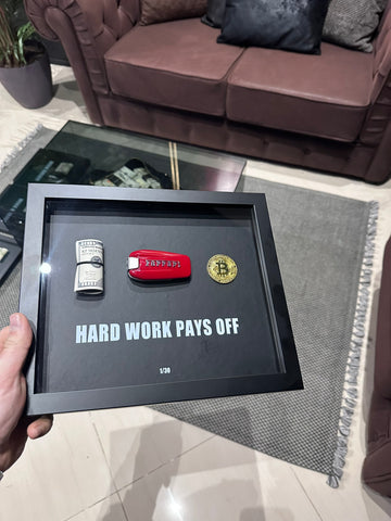 kornize hard work pays off me dollar ferrari key dhe bitcoin dekor modern motivues