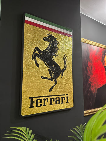 Ferrari mosaic wall art with Venetian gold stones and luxury black frame